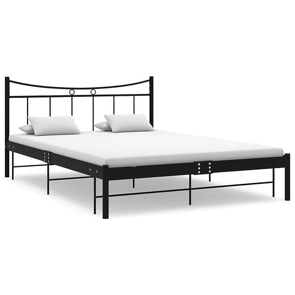 vidaXL Bed Frame Black Metal and Plywood 140x200 cm