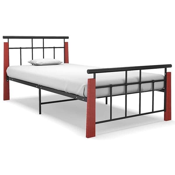 vidaXL Bed Frame Metal and Solid Oak Wood 90x200 cm