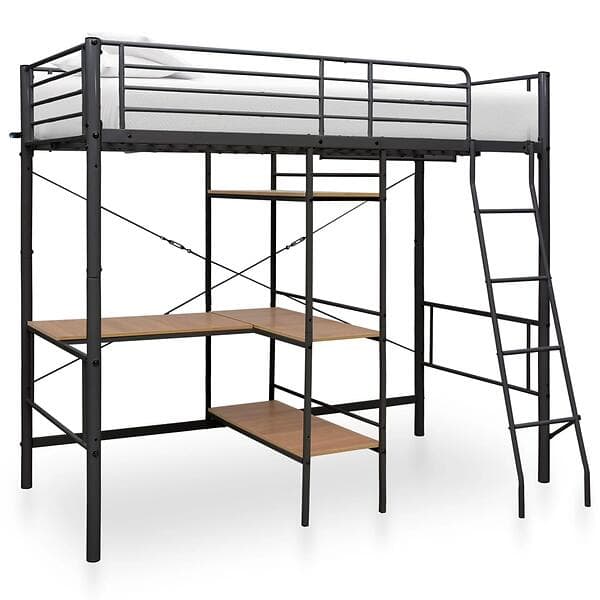 vidaXL Bunk Bed with Table Frame Grey Metal 90x200 cm