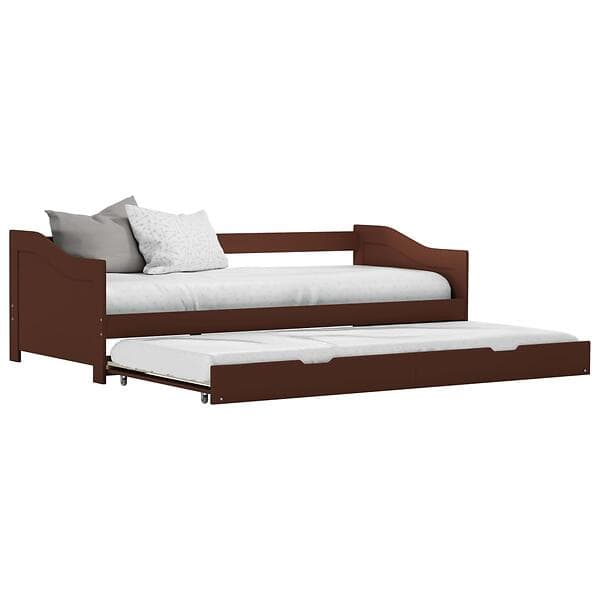 vidaXL Pull-out Sofa Bed Frame Dark Brown Pinewood 90x200 cm