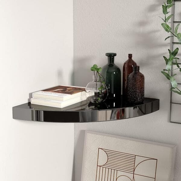 vidaXL Floating Corner Shelf High Gloss Black 35x35x3.8 cm MDF