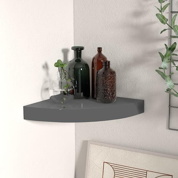 vidaXL Floating Corner Shelf High Gloss Grey 25x25x3.8 cm MDF