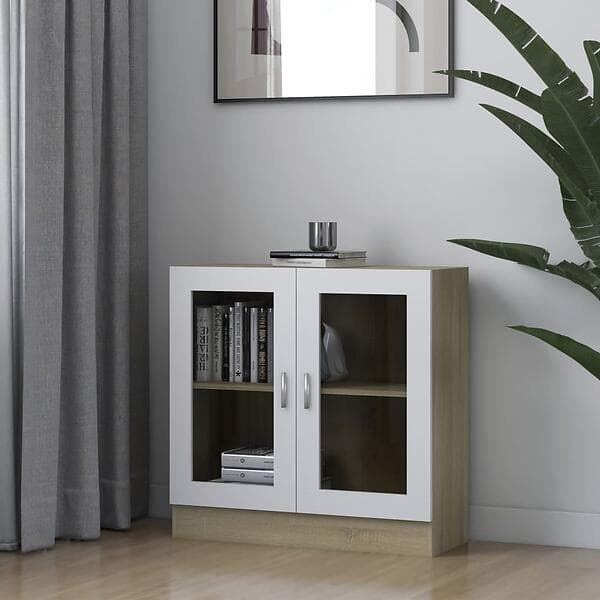 vidaXL Vitrine Cabinet White and Sonoma Oak 82.5x30.5x80 cm Chipboard