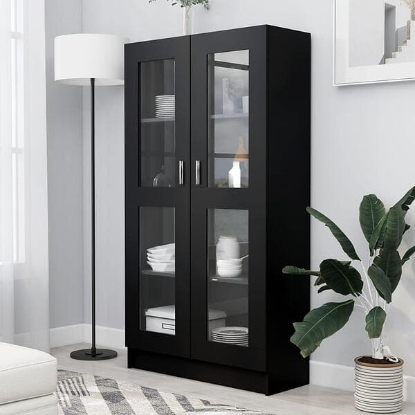 vidaXL Vitrine Cabinet Black 82.5x30.5x150 cm Chipboard