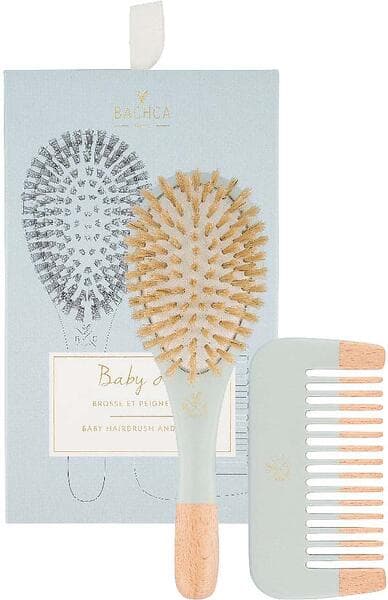 Bachca Baby Kit Brush 100% boar small size wooden comb Blue