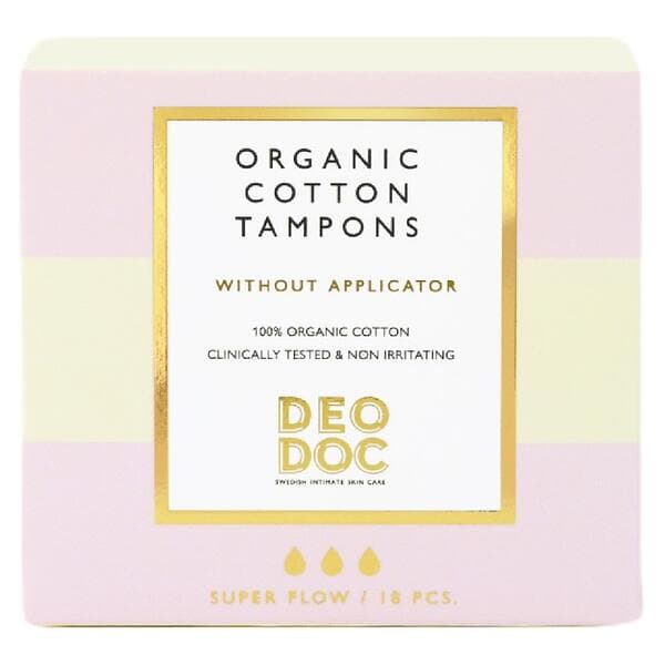 DeoDoc Organic Super Cotton Tampoons Without Applicator (18-pack)