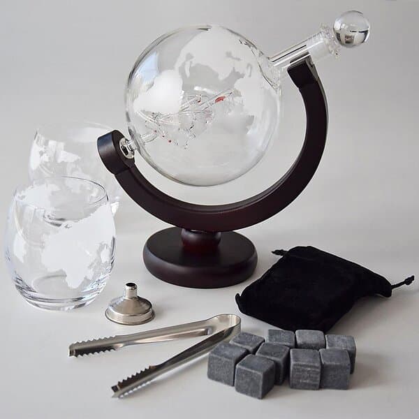 Mikamax Globe Decanter Set Carafe 85cl With 2 Whisky Glass