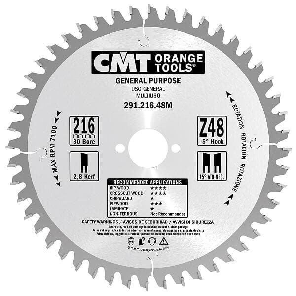 CMT Sågklinga för trä 291; 230x2.8x30; Z36; 15°