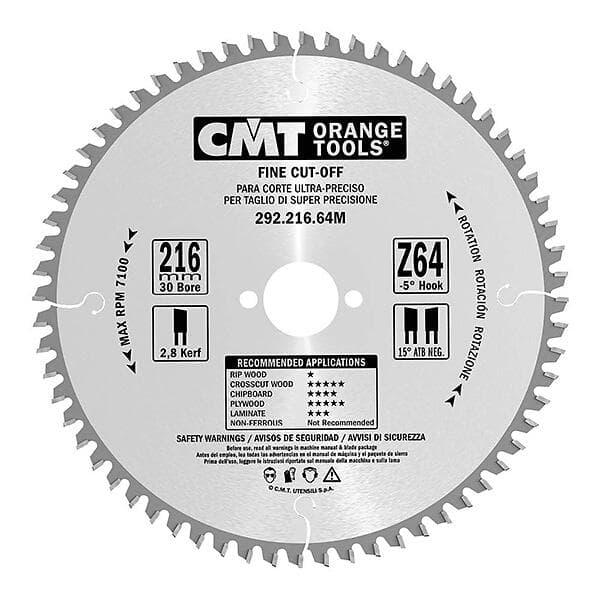 CMT Sågklinga för trä 292; 216x2.8x30; Z64; -5°