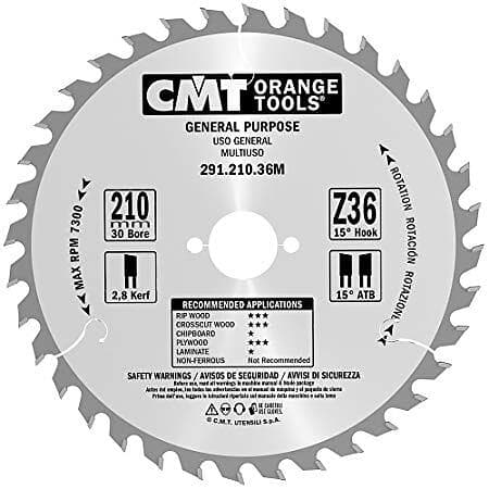 CMT Sågklinga för trä 291; 210x2.8x30; Z36; 15°