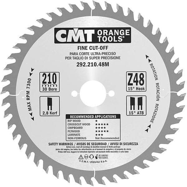 CMT Sågklinga för trä 292; 210x2.8x30; Z48; 15°