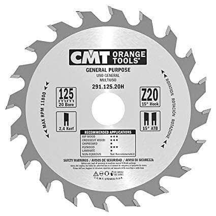 CMT Sågklinga för trä 291; 125x2.4x20; Z20; 15°