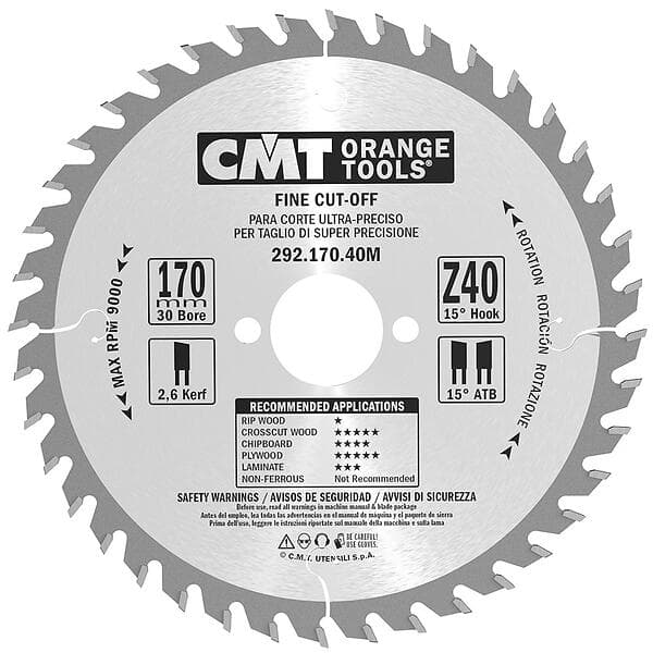 CMT Sågklinga för trä 292; 170x2.6x30; Z40; 15°