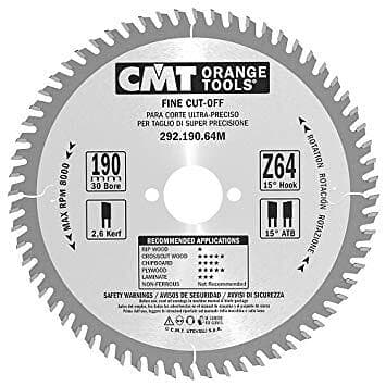 CMT Sågklinga för trä 292; 190x2.6x30; Z64; 15°