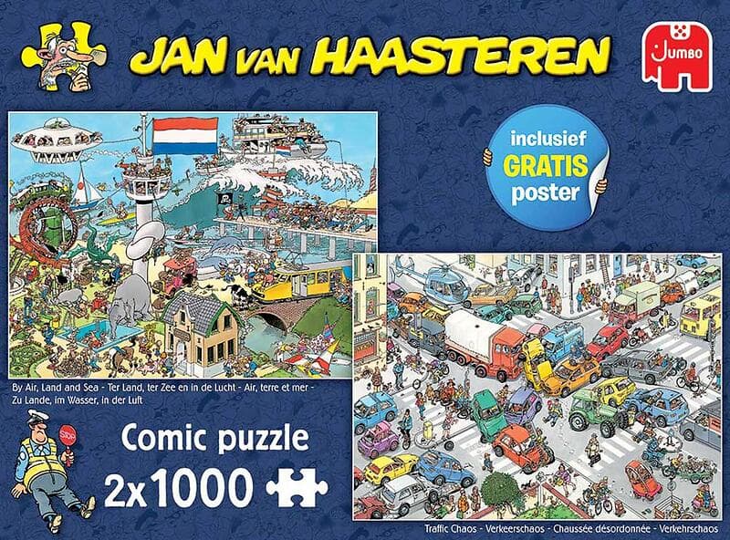 Jan Van Haasteren 2i1 Pussel Fordon kaos 2x1000 Bitar