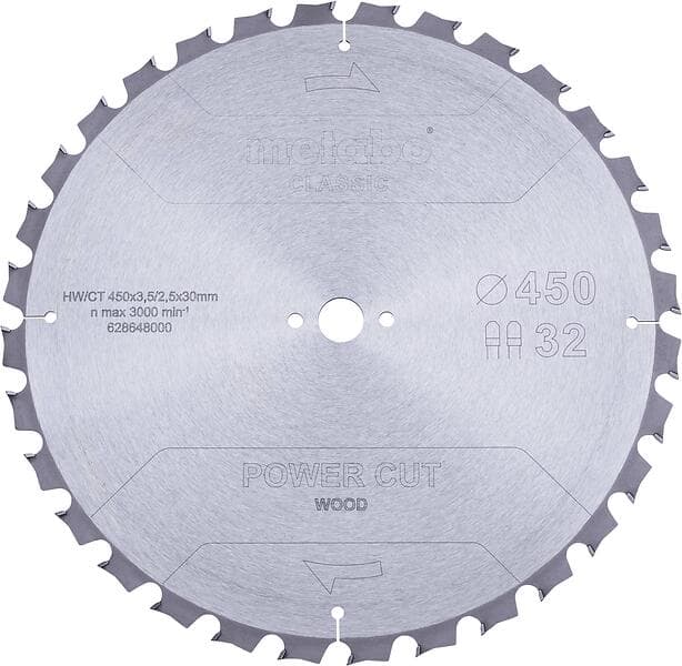 Metabo POWER CUT WOOD CLASSIC 628648000 Cirkelsågblad 450 x 30 2.5 mm Antal tänd