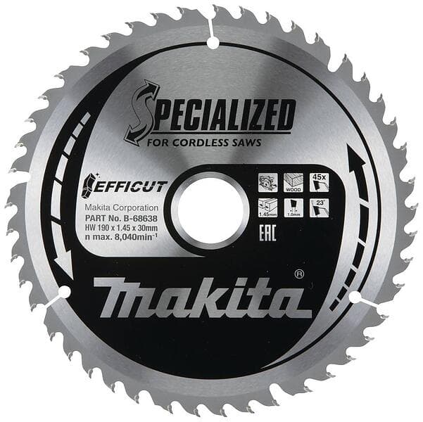 Makita B-68638 Cirkelsågblad 190 x 30 1.45 mm Antal tänder (per tum): 45 1 st