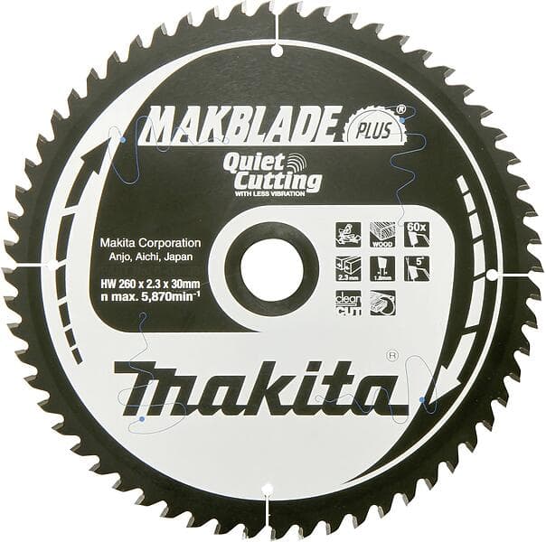 Makita MAKBLADE+ B-33495 Hårdmetall cirkelsågklinga 260 x 30 1 mm Antal tänder (per tum): 48 st