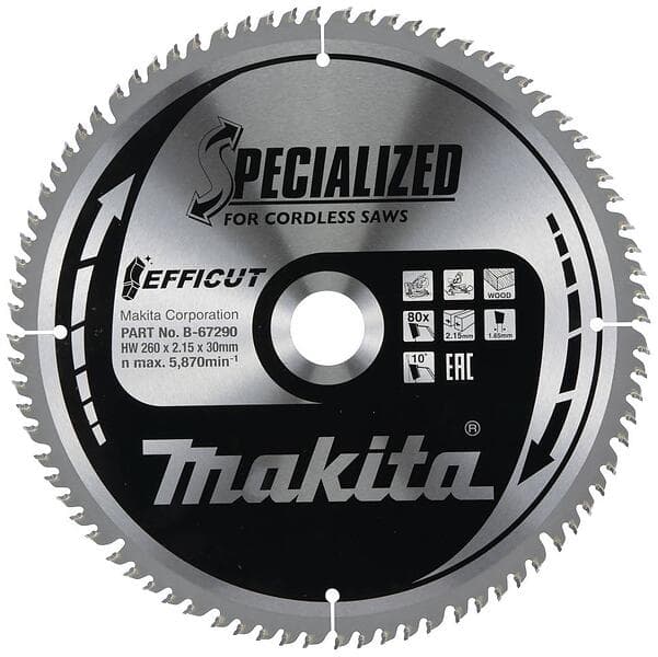 Makita B-67290 Cirkelsågblad 260 x 30 2.15 mm Antal tänder (per tum): 80 1 st