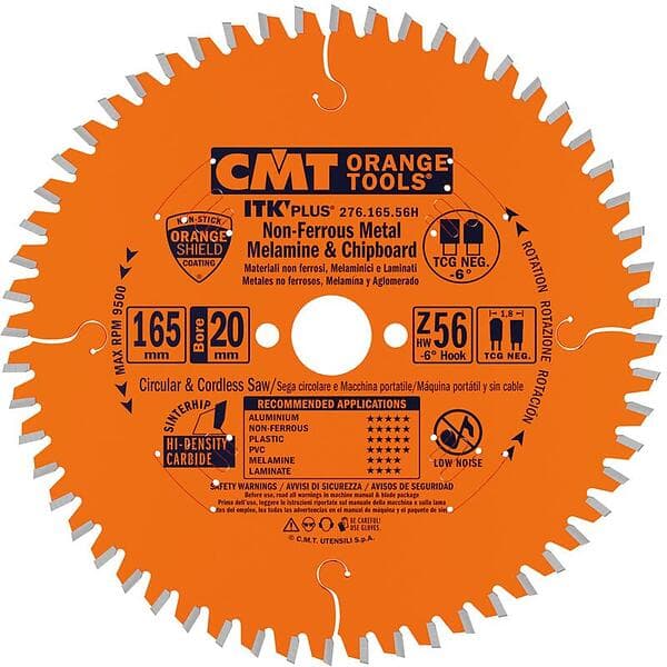 CMT Circular Saw Blade For Alu Hw 165x1.8/1.2x20+16 Z56 Tcg Neg