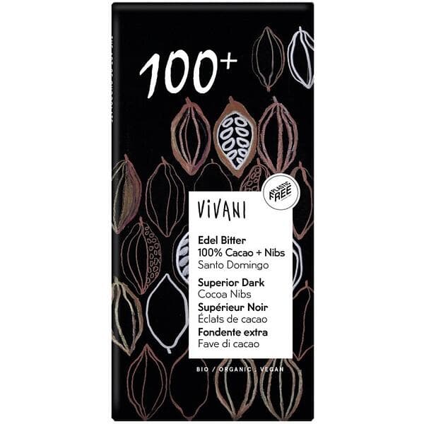 Vivani Mörk choklad 100% med kakaonibs 80g