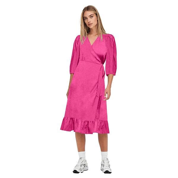 Only Olivia Wrap Midi 3/4 Sleeve Dress Rosa M Kvinna