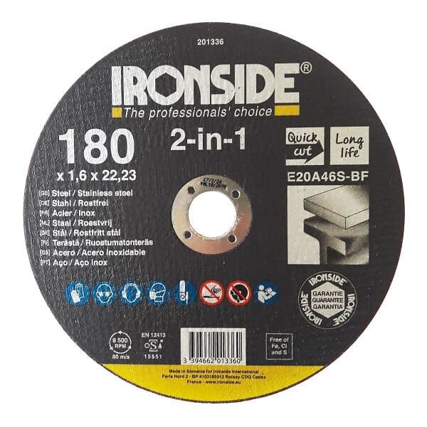 Ironside 201336 Kapskiva 180 mm, F41, E20A, 2in1 180x1.6x22 mm