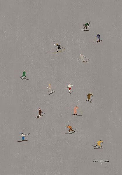 Fine Little Day Skiers poster 50x70 cm Grå